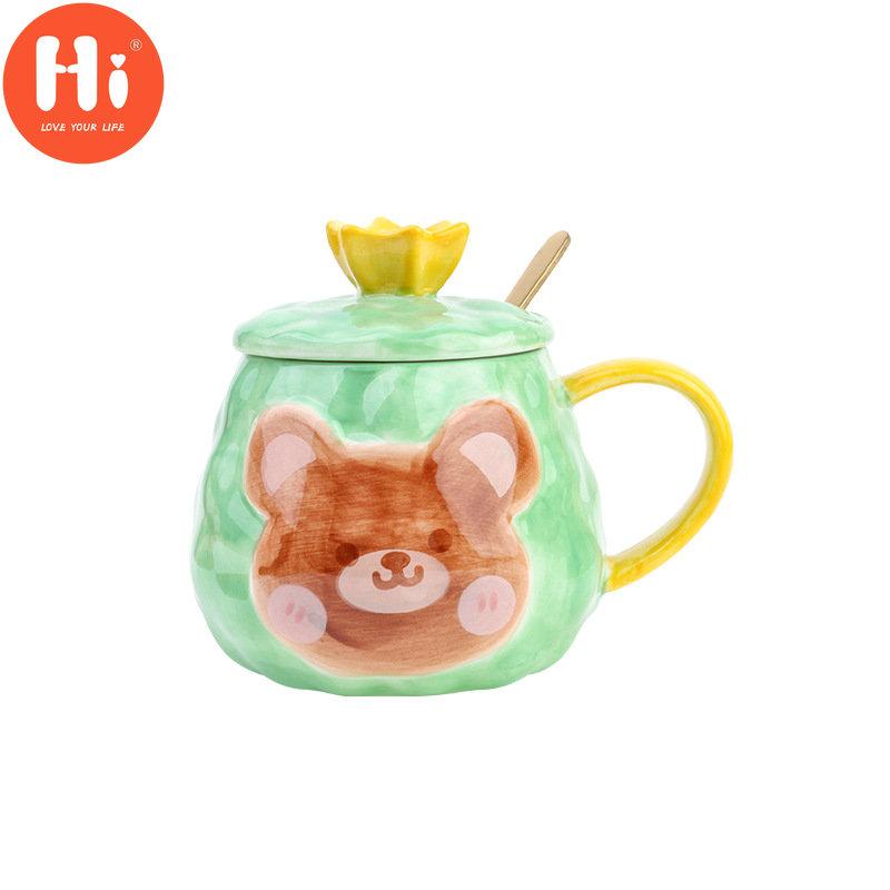 Привет креативная мультяшная чашка с медведем, керамическая кружка с ручной росписью и крышкой, пара, чашка для кофе, молока для домашнего офиса, логотип