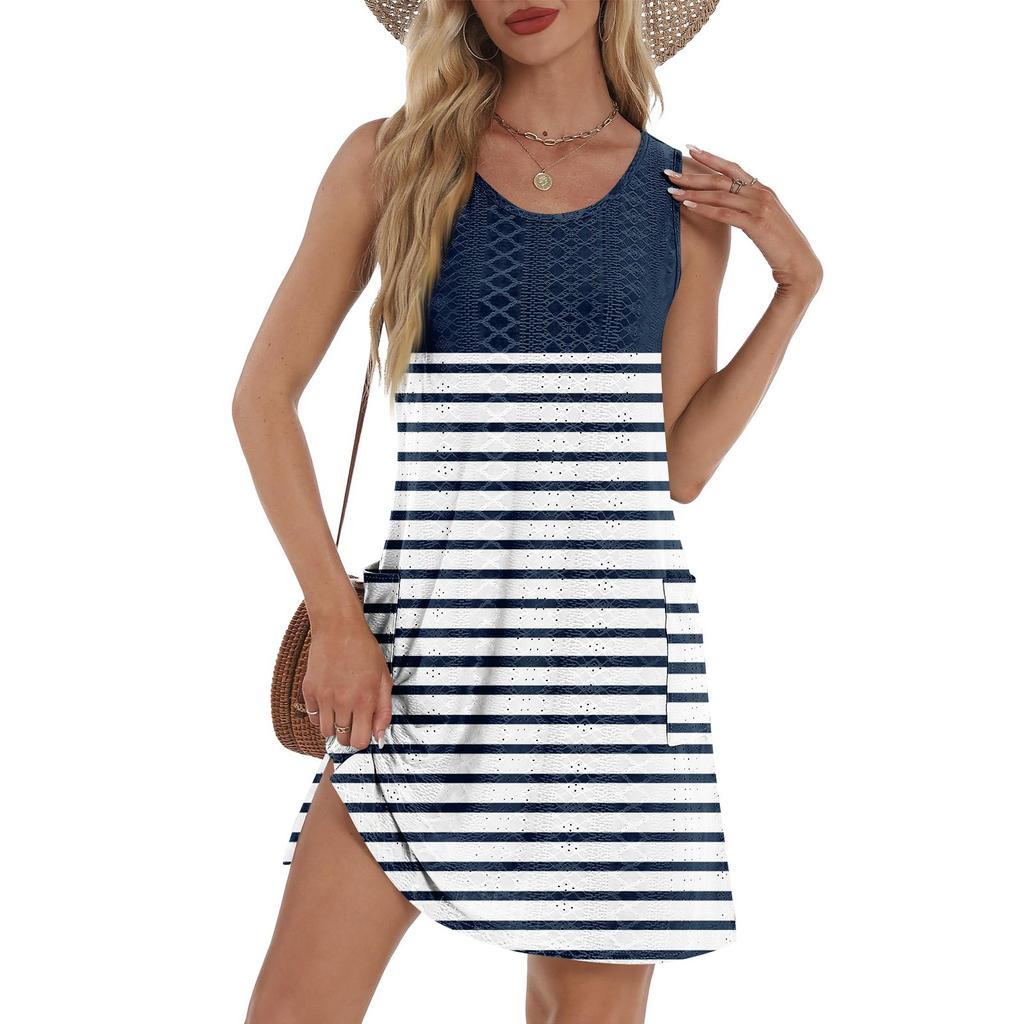 Женский повседневный сарафан с карманами, летнее пляжное платье в стиле бохо, футболки, платье с V-образным вырезом, свободные платья-майки