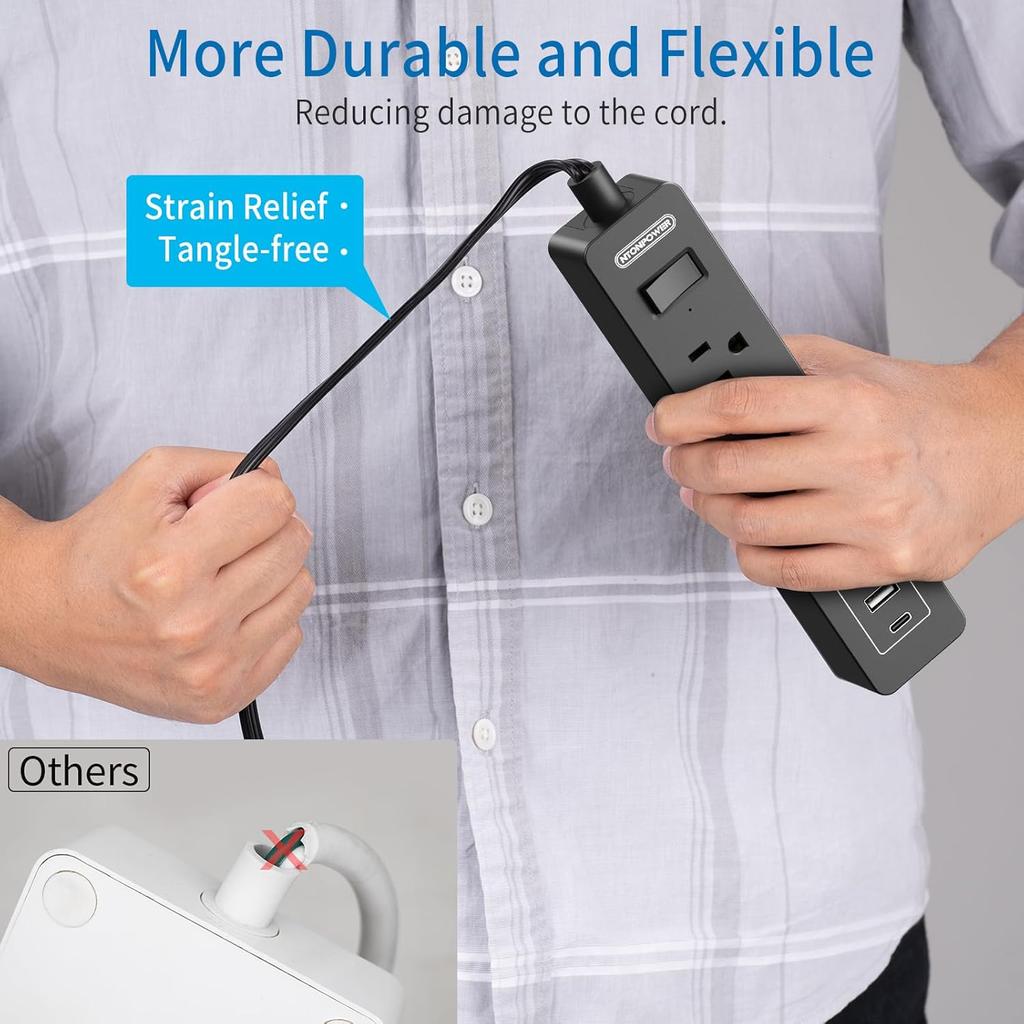 Long Extension Cord 15 Ft, NTONPOWER Ultra Thin Flat Extension Cord Under Carpet, Rug, Door, 3 Outlets Flat Plug Power Strip with 3 USB, Wall Mount,