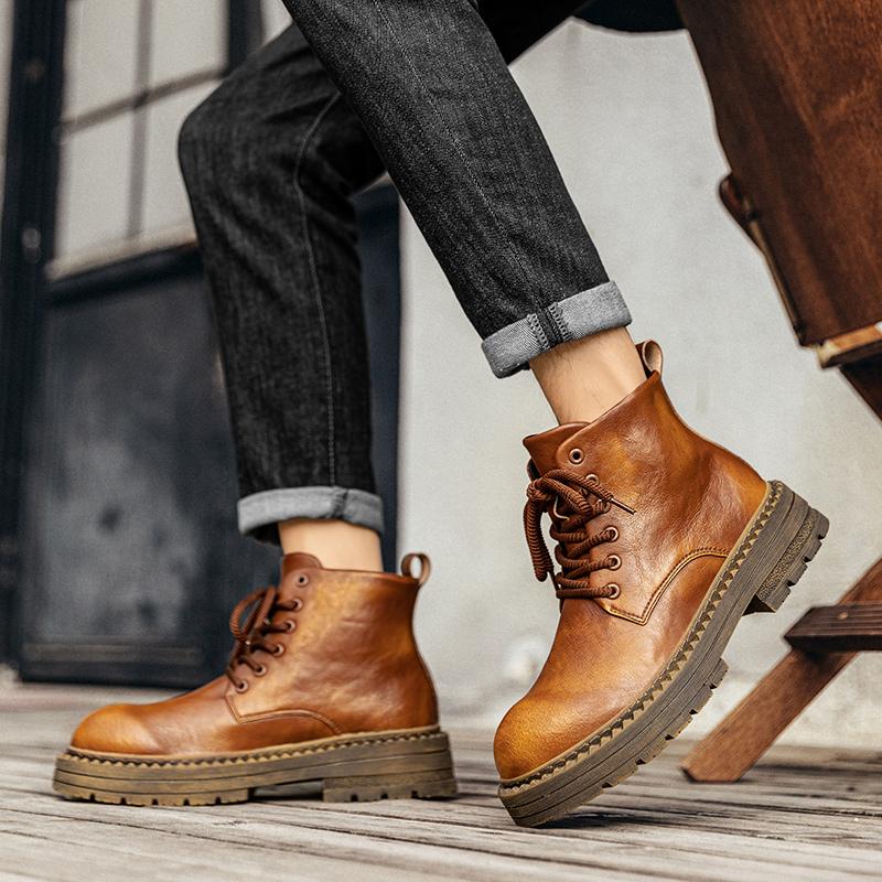 Модные горячие осенние и зимние мужские ботинки ретро классика британский стиль повседневные уличные мотоциклетные качественные деловые офисные кожаные ботинки