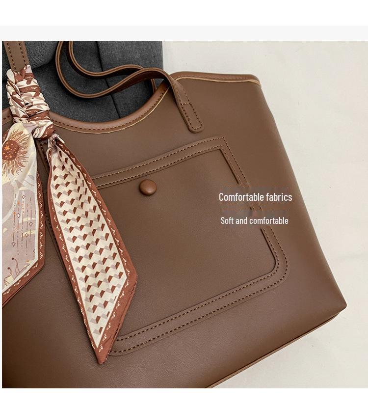 Женская сумка через плечо большой вместимости 2024 года — простая, фактурная сумка-тоут с контрастной строчкой для студентов колледжей и поездок на работу