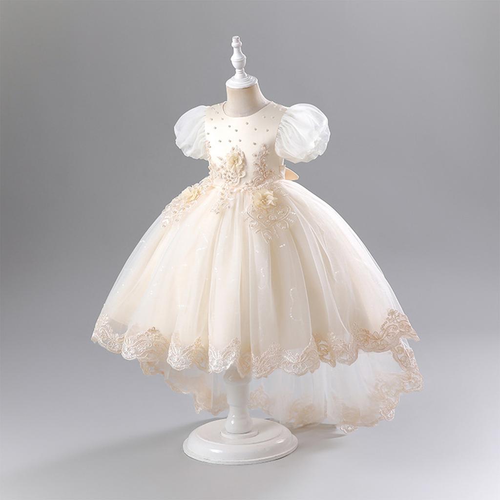 Детское модное однотонное платье принцессы с круглым вырезом среднего размера для девочек, пышное сетчатое платье