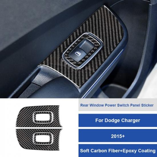 Set Carbon Fiber Window Lift Switch Panel Cover for Dodge Charger 2015- LHD