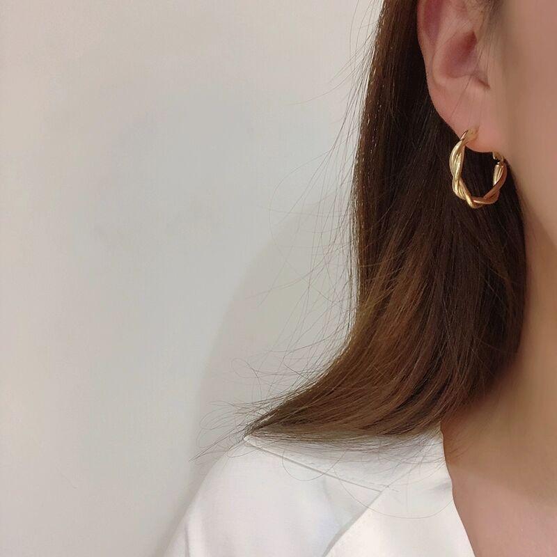 Classic Simple Twisted Weaving Metal Hoop Earrings for Woman 2025 New Vintage Geometric Statement Earrings Zircon Brincos Gift
