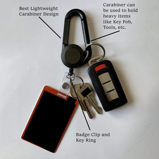 Badge Holder with Carabiner Clip Lightweight Portable Widely Used Heavy-Duty Retractable Badge Clip Key Holder
