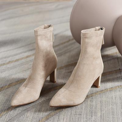 Сапоги на высоком каблуке женские новые корейские осенне-зимние сапоги на среднем каблуке тонкие сапоги с острым носком женские
