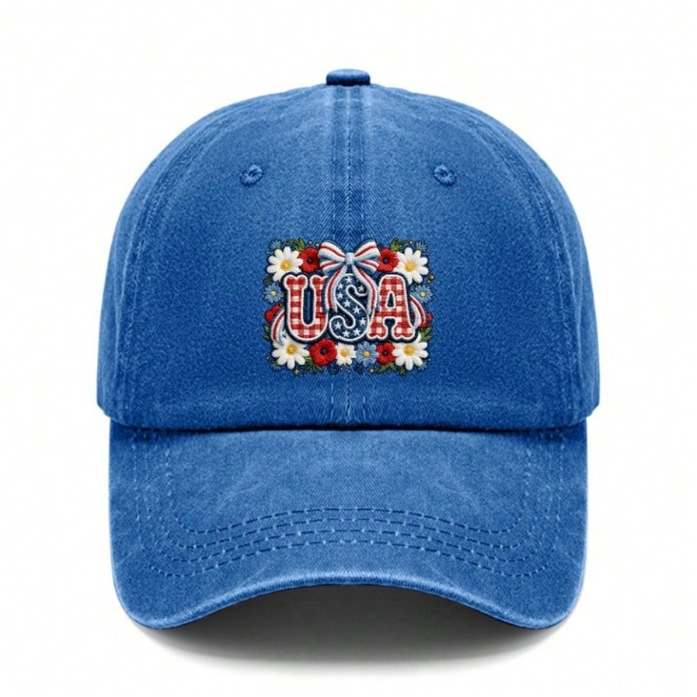 [Vintage USA Baseball Cap] Adult Unisex "USA" Floral Print Adjustable Sun Cap Breathable Curved Brim Streetwear Baseball Hat For Patriotic Holidays &