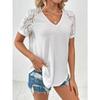 Summer Short Sleeve Hollow Lace V-neck Women Blouse Loose Casual T-shirt Short Sleeved Office Top Loose Fashion Elegant Solid Color Shirt Clothing