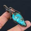 Тибетский бирюзовый драгоценный камень Чистая медная проволока Обернутая ювелирная подвеска ручной работы