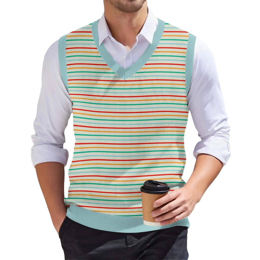 Мужской модный принтованный V-образный вырез без рукавов трикотажный пуловер