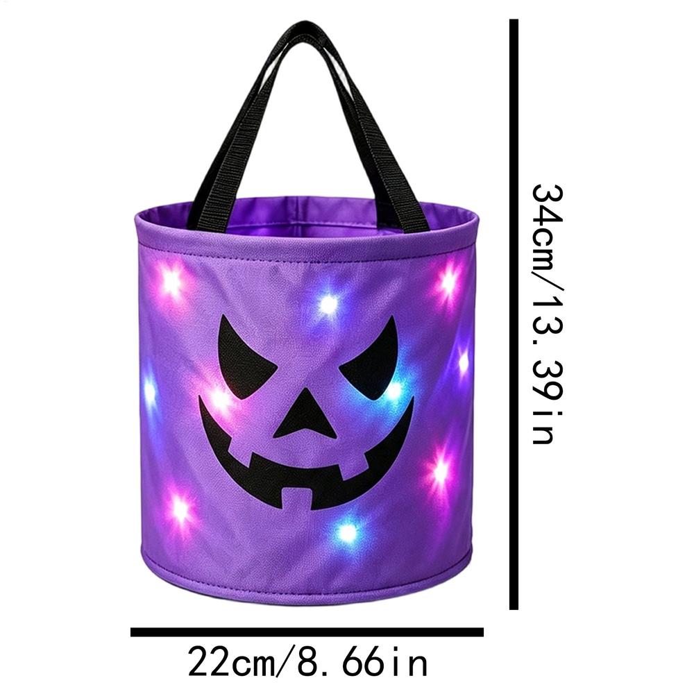 Halloween Luminous Pumpkin Candy Bucket Hand-Held LED Fabric Candy Bag Holiday Party Decoration Gift Trick Or Treat Bucket