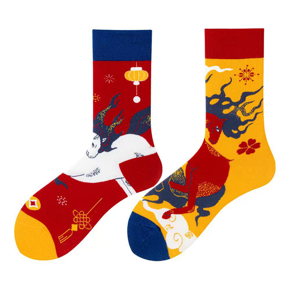 Asymmetric Colorful Christmas Cotton Socks for Couples
