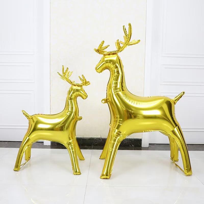 Рождественская коллекция Украшение для вечеринки 3D Золотой олененок Стоящий лось Форма Алюминиевая фольгированная гелиевая фигура