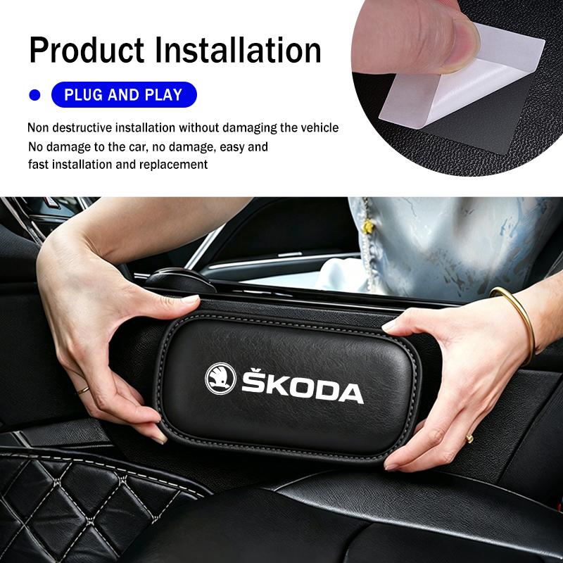 LQP4 For Skoda Car Interior Leg Knee Rest Pad Leather Cushion Accessories VRS Octavia 1 2 3 Rapid Kodiaq Karoq Fabia Kamiq Superb