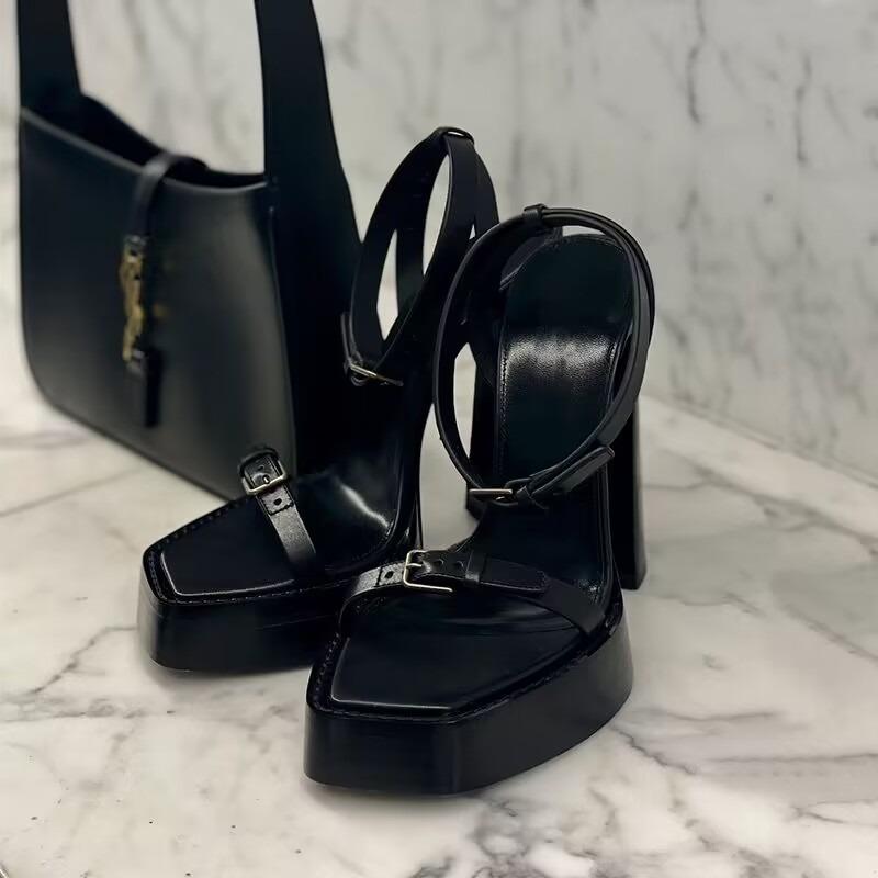 Модные модные босоножки, летние, новые, квадратная головка, металлическая пряжка, на толстой подошве, водонепроницаемая платформа, супер-высокий каблук, женские туфли