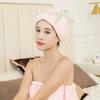 Women Hair Drying Hat Quick-dry Hair Towel 1PC Bunny Ears Coral Fleece Super Absorbent Turban Hair Dry Cap