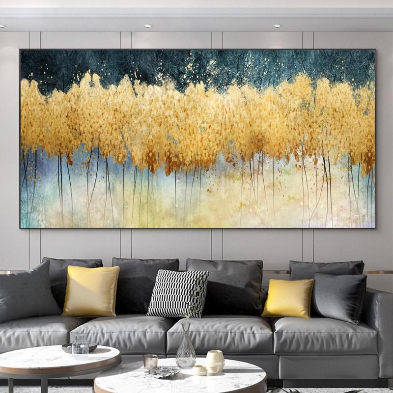 Абстрактные Листья Масляная Живопись Принт На Холсте Текстура Золотые и Серебряные Деревья Настенное Искусство Современный Домашний Декор Декор Стен Гостиной
