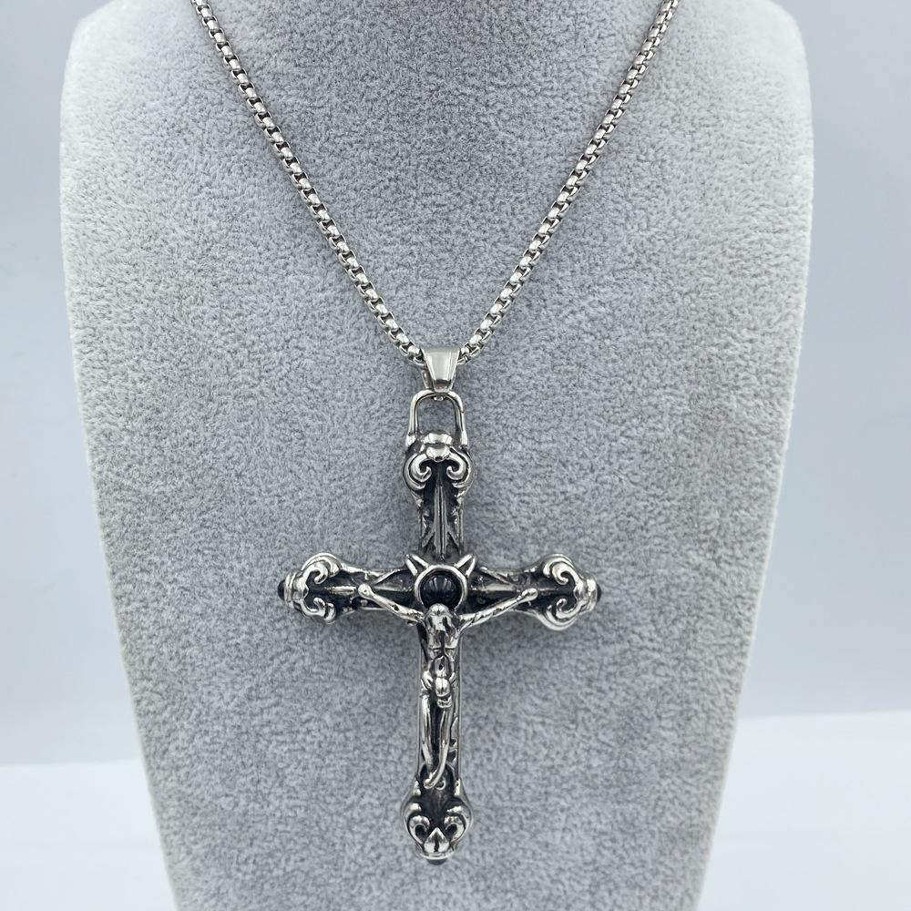 Titanium Steel Cross 70CM Long Necklace Pendant Retro Hip Hop Punk Style Necklace