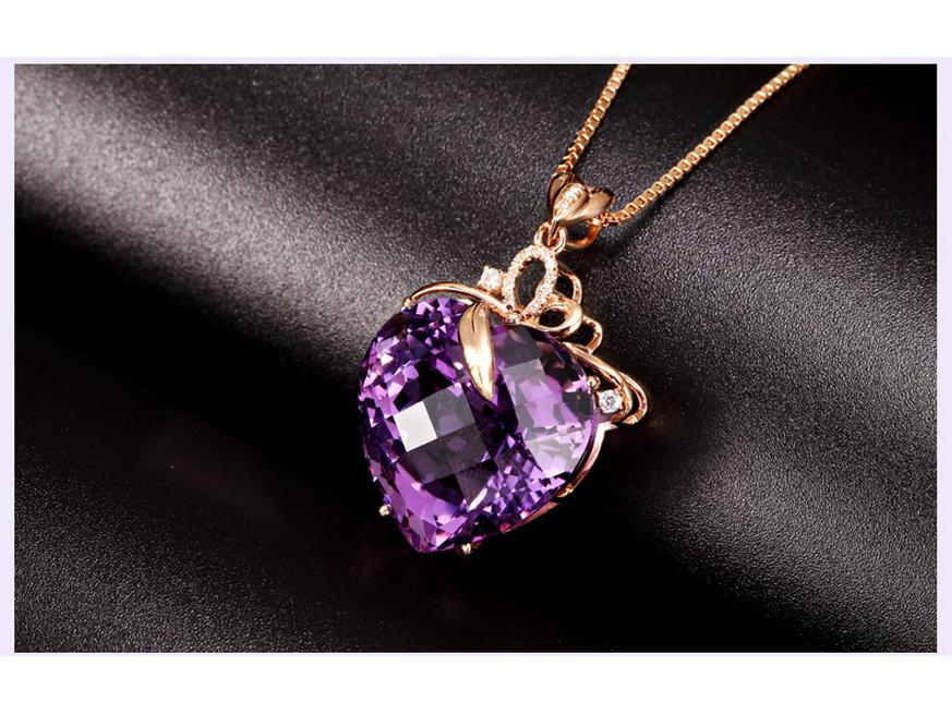 Ожерелье-подвеска в форме сердца из аметиста с фиолетовым драгоценным камнем, покрытое 18-каратным золотом.