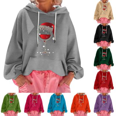 Женский рождественский принт, свободный повседневный худи с длинным рукавом и капюшоном