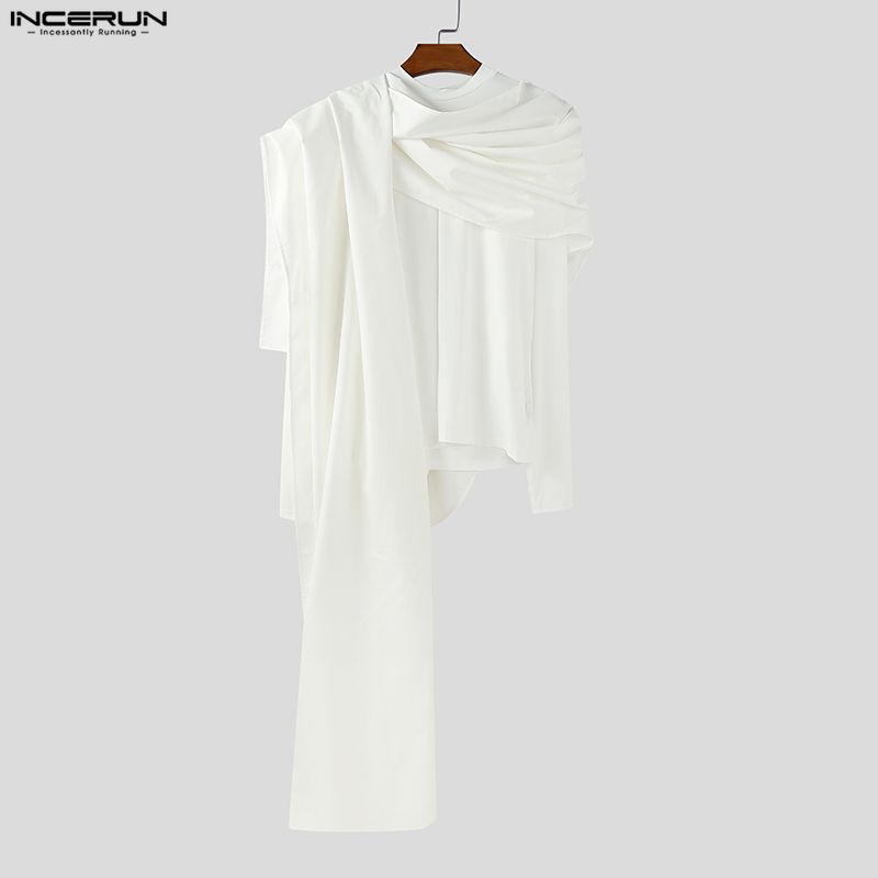 INCERUN Autumn Men Swing Collar Long Sleeve Irregular Layers Casual Gothic Tops T-shirts