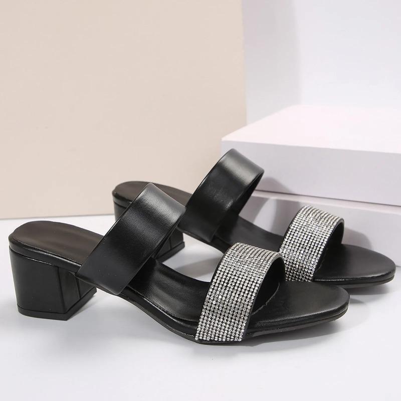 Эскизы сандалий женские туфли женские сандалии новый узор вода алмаз украшения мода круглый носок толстые каблуки сандалии женские 11