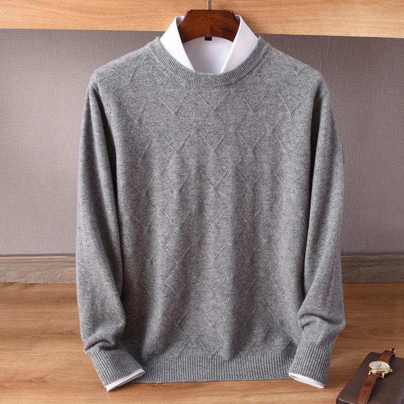 Мужской кашемировый свитер - Коллекция Осень/Зима: Круглый вырез, Свободный крой, Однотонный, Трикотажный пуловер в стиле business casual