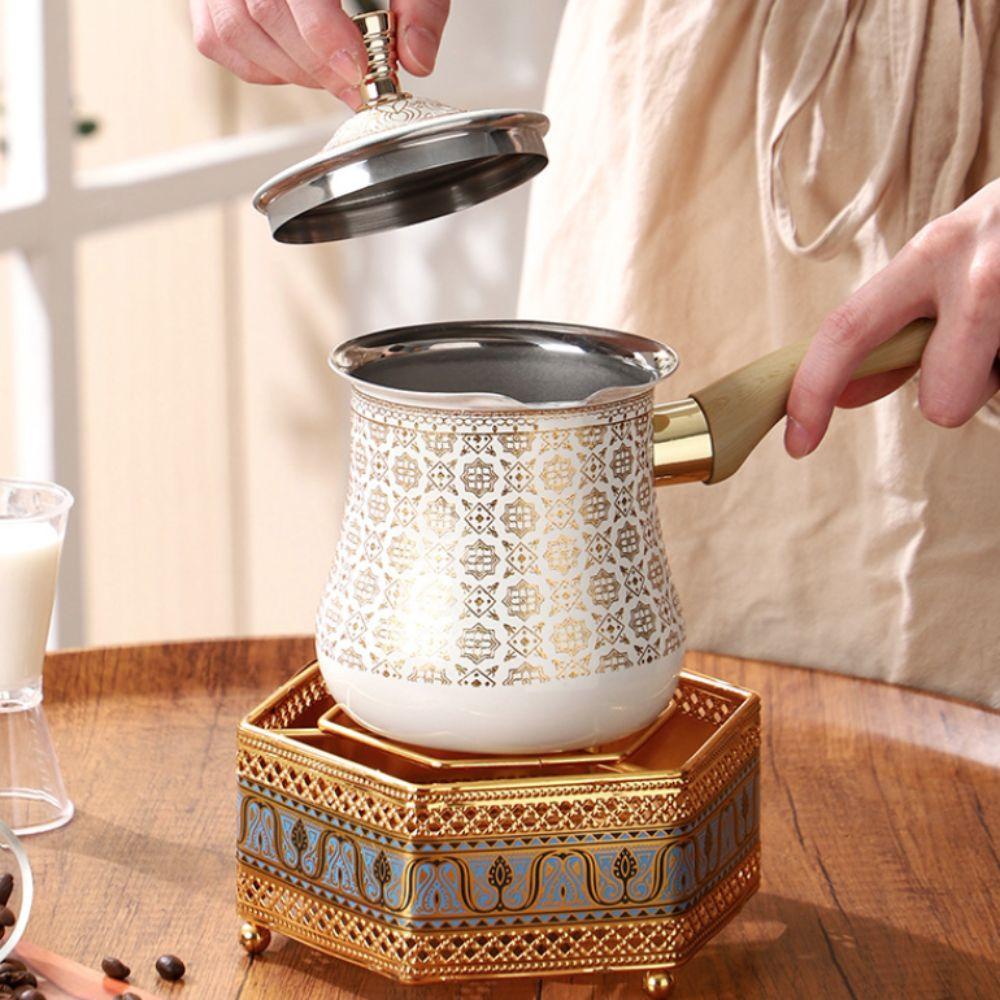Long Wooden Handle Butter Melting Pot 550ml Milk Pot Coffee Utensil Turkish Coffee Pot Kitchen