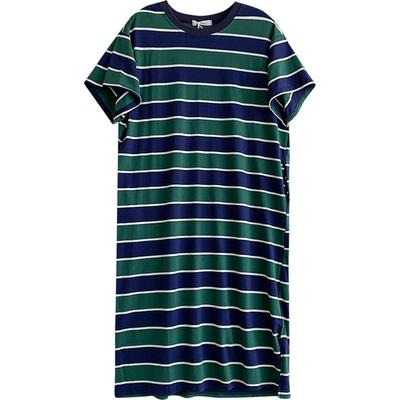 Полосатое платье со скрытым боковым карманом для женщин, средняя длина, чистый хлопок, летнее, новая корейская версия, свободный разрез, чтобы вы выглядели стройнее