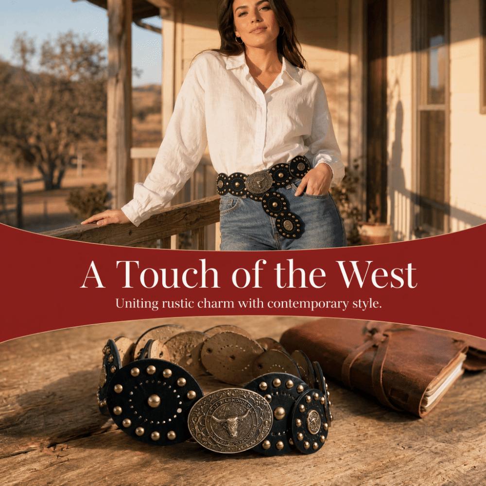 Wide Western Waist Belt Cow Head Buckle PU Leather Belt Ethnic Style Cowboy Belt Casual Wear