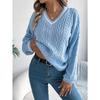 Осень и Зима V-образный вырез Перекрученный Фонарик Длинный рукав Пуловер Свитер Женский Свободный Полосатый Топы Дамская Мода Элегантный Повседневный Офис Женская Одежда