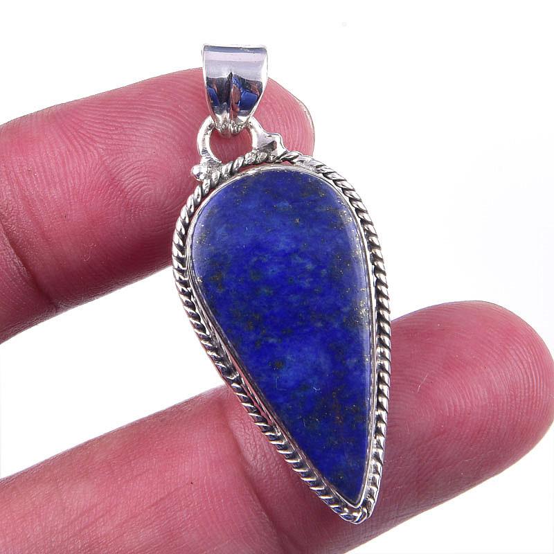 Natural Lapis Lazuli Gemstone 925 Solid Sterling Silver Gift Pendant 1.50" W5l73