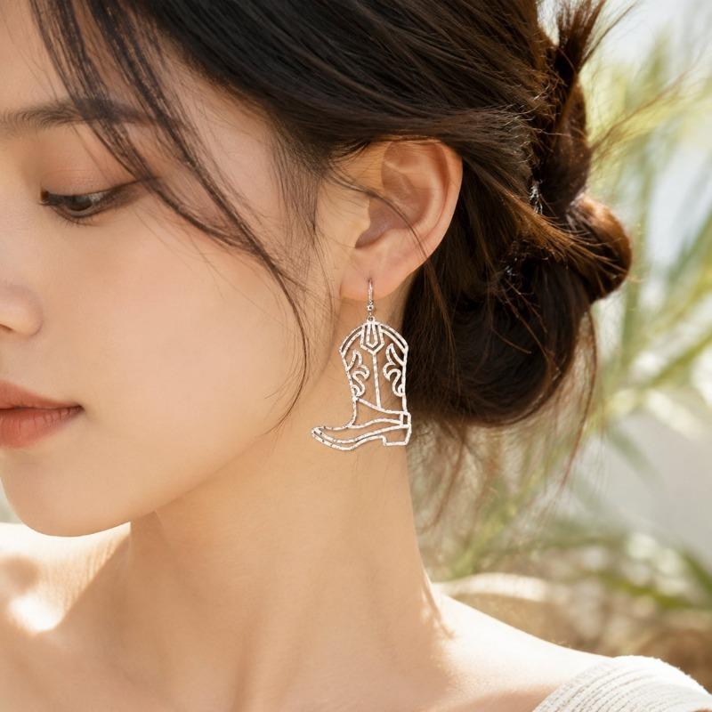 Vintage Creative Hollow Cowboy Boot Pendant Earrings Fashion Jewelry For Women