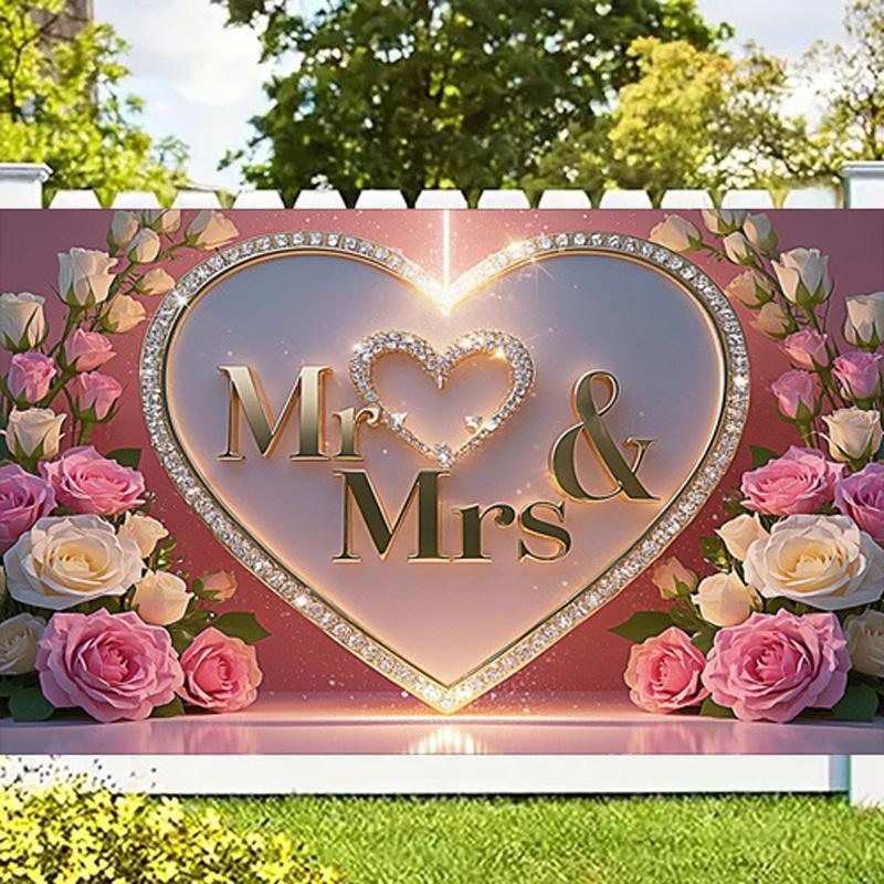 Фон «Мистер и миссис» с розами и блестками для романтической свадьбы, помолвки, декора вечеринки — универсальный фон для фотографий, для помещений и улицы