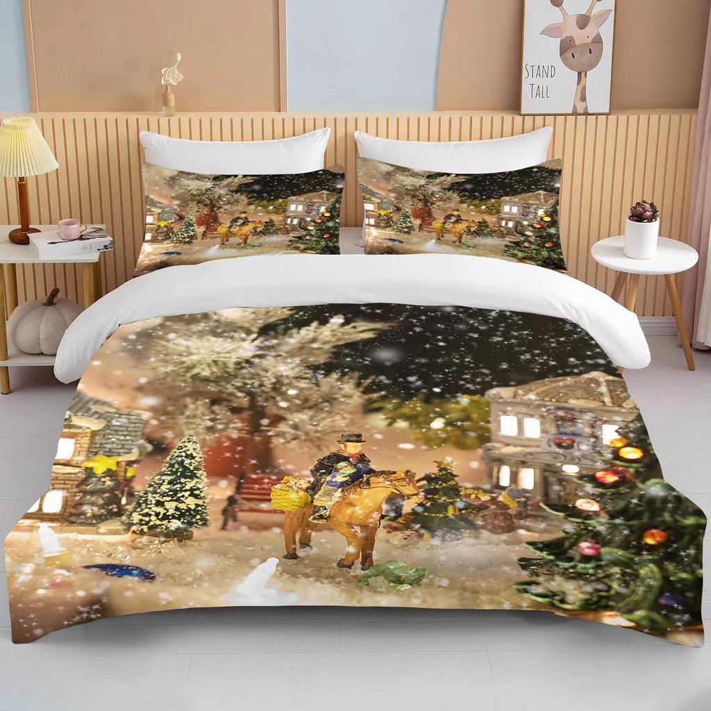 Рождественский пододеяльник односпальный для мальчика и девочки с рисунком снеговика Санта-Клауса, синий комплект постельного белья из полиэстера с рождественской елкой, пододеяльник
