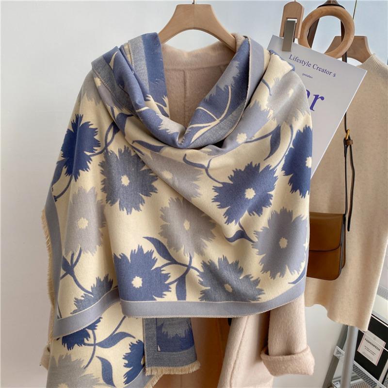 0G Thickened Version Retro Bird Scarf Women's Winter High-end Warm Scarf Imitation Cashmere Shawl