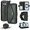 For iPhone 16 Leather Case Magnetic Closure Wallet Stand Phone Cover with Crossbody Strap