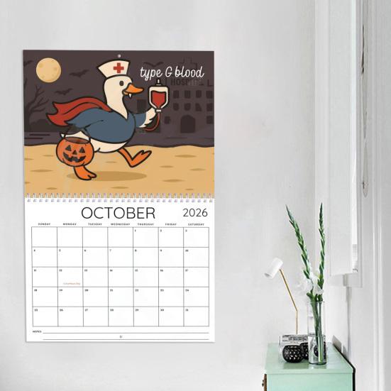 Nurse Goose Wall Calendar 2026 12-Month Themed Design Daily Events Organizer Coil Binding Thick Paper Desk Calendar for Daily Planning
