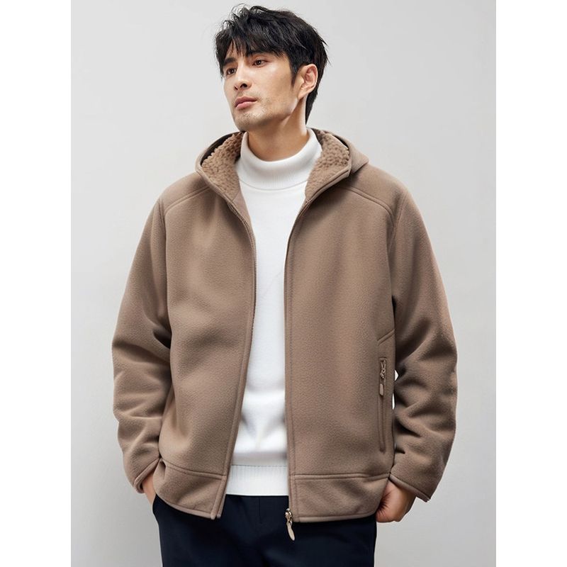 Berber Fleece Outerwear Men's Winter Fleece-lined Thickened Hooded cardigan Double-sided Polar Fleece Hoodie Foreign Trade Men's Clothing Jacket