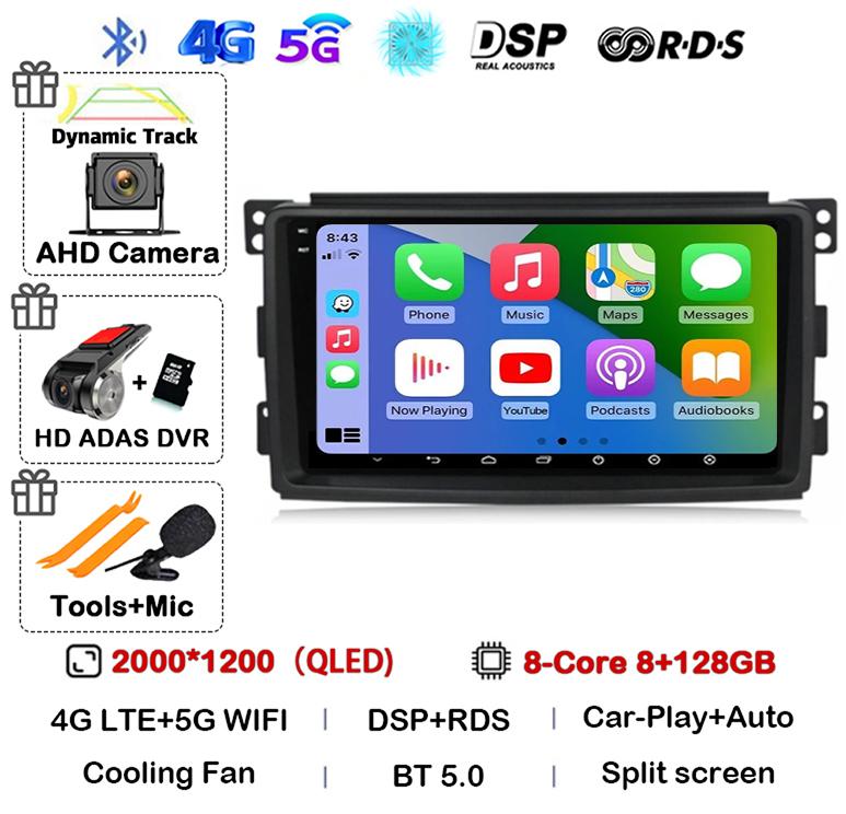 Android 14 Carplay Auto для Mercedes Benz Smart Fortwo W451 2006 2007 2008 2009 Автомобильное радио Wifi 4G GPS Мультимедийный плеер Стерео