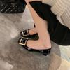 Classic Elephant Gray Square Buckle Single Shoes Women's Thick Heel Rv High Heels Thin Heel Square Head French Beautiful Temperament Commuter Su