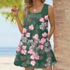 Женское модное повседневное платье без рукавов с квадратным вырезом, плиссированное платье-майка, пляжные платья с принтом