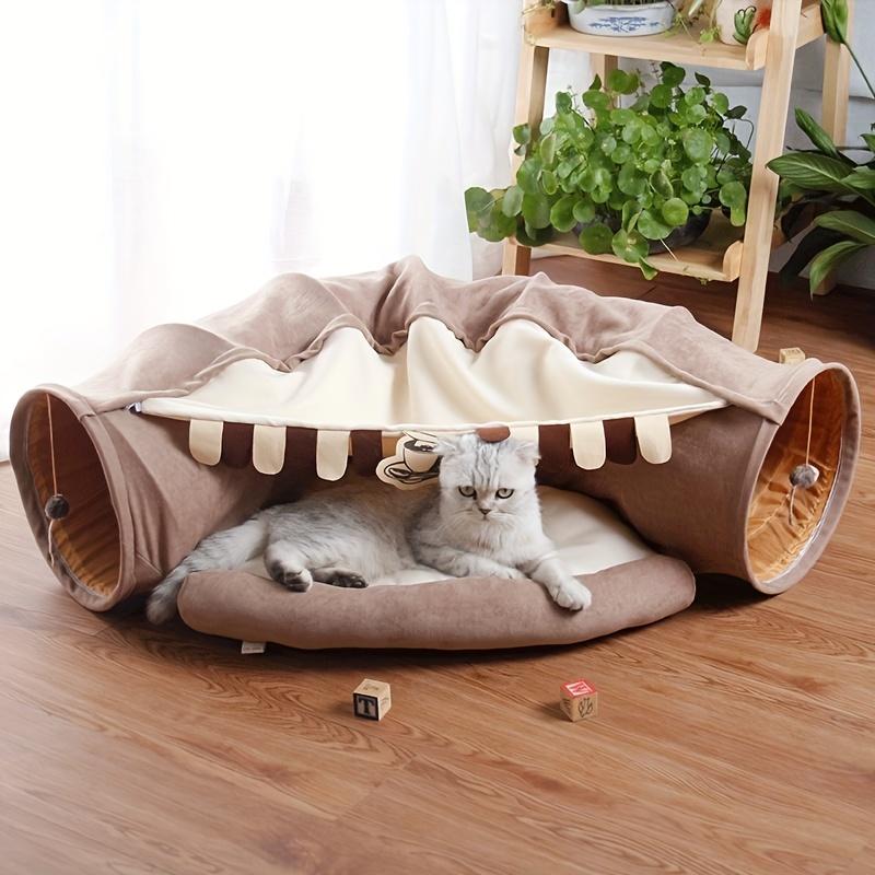 Foldable Cat Tunnel Bed with Crinkly Paper: Perfect Toy for Indoor Cats To Play and Exercise