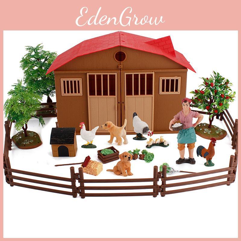 Farm Animal Pvc Model Set With Miniature House And Scenic Plants For Kids And Collectors