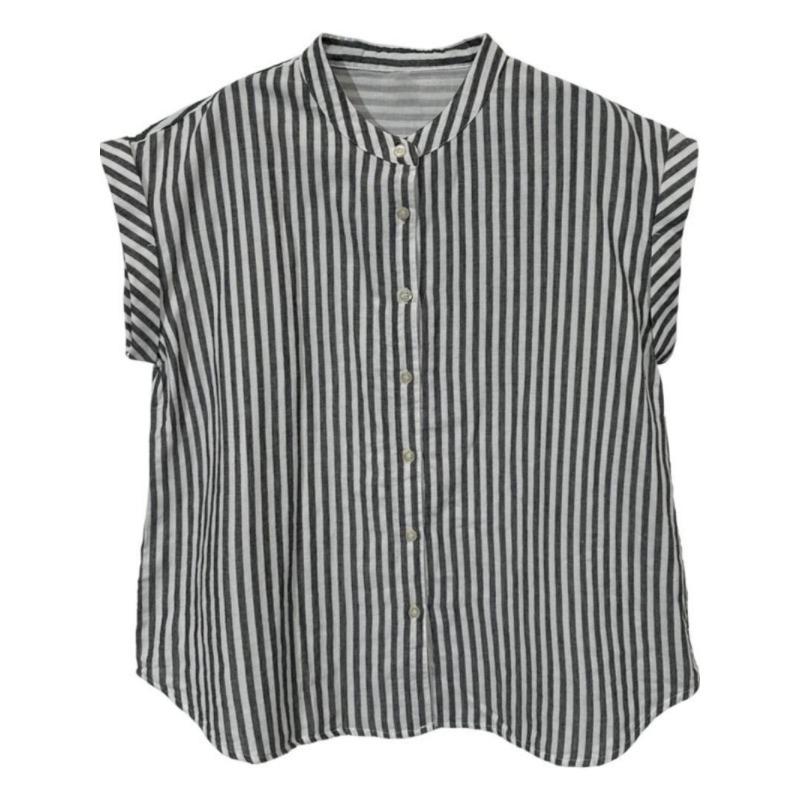 Artistic Striped Cotton Linen Shirt for Women In Summer Loose Casual Comfortable Sleeveless Top Shirts