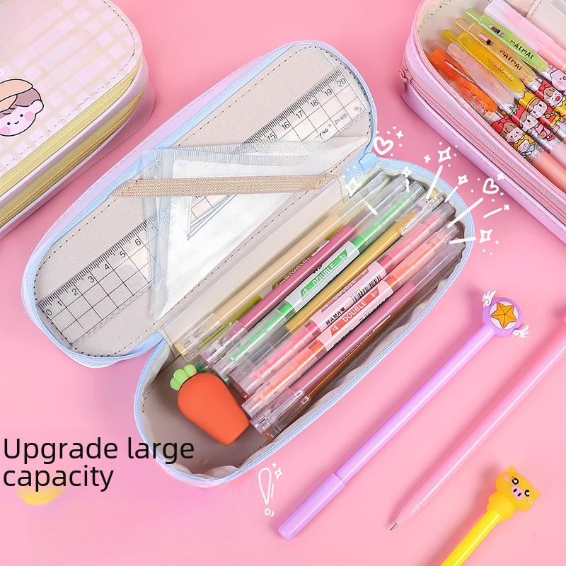 Двухслойный пенал в японском стиле для школьных принадлежностей — большая вместимость, симпатичный дизайн из холста для девочек начальной школы