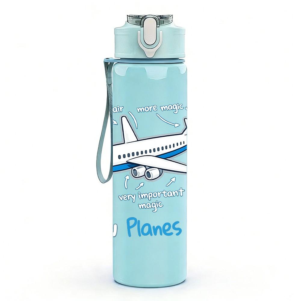 1PC Airplane Wish Planes Fly Slogan Print 750ml Color Plastic Sports Water Bottle Leakproof Flip Straw Lid Suitable for Sports Office Home Use