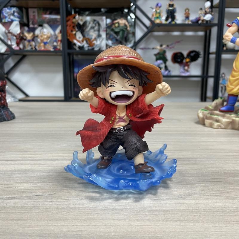 16 см Фигурка Луффи из One Piece в детстве Стиль Shuiyue Смеющееся выражение Синяя вода Эффектная подставка ПВХ Аниме Декор для стола Подарок для фаната