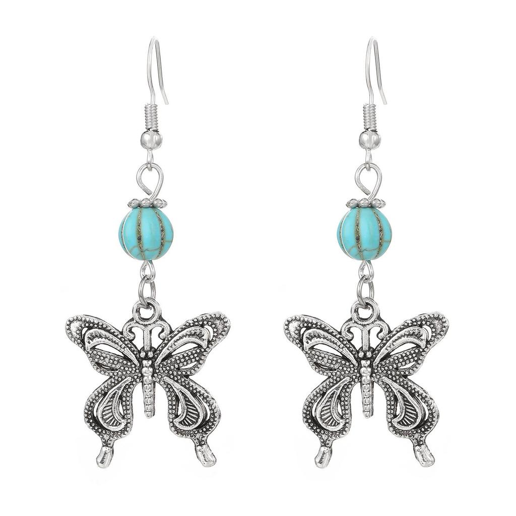 Винтажное бирюзовое лоскутное колье и серьги-сердечки, богемный ювелирный набор