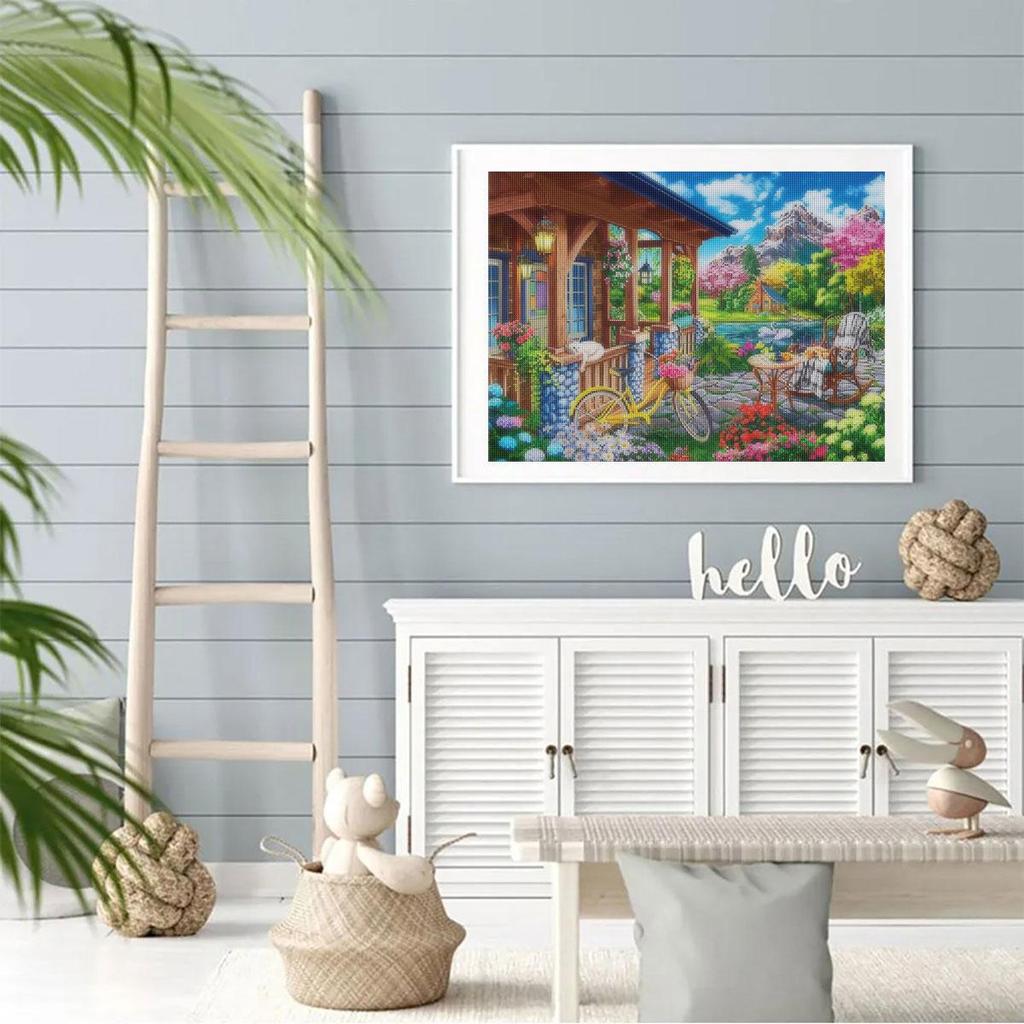 5D Diamond Painting House Garden Full Round Rhinestones Embroidery Flower Mosaic Landscape Gift Wall Decor 30x40cm/12x16inch